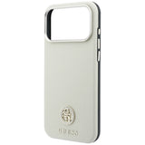 Husă pentru iPhone 17 Pro / iPhone 18 Pro, Guess Grained Leather Round Strass Logo MagSafe, Roz