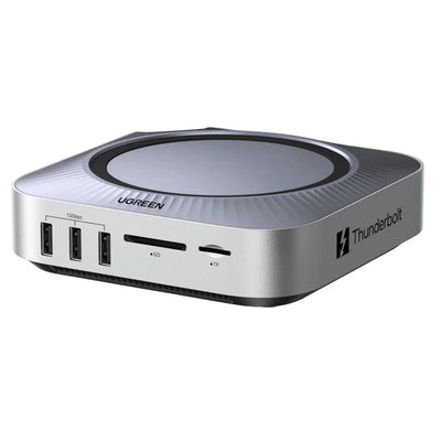 Adaptor Hub pentru Mac Mini M4/M4 Pro, Ugreen Maxidok 10-in-1, Thunderbolt 5, M.2 NVMe SSD, Argintiu