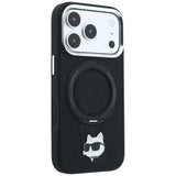 Husă pentru iPhone 17 Pro / iPhone 18 Pro, Karl Lagerfeld Leather Ring Stand 360 MagSafe, Neagră