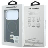 Husă pentru iPhone 17 Pro / iPhone 18 Pro, Karl Lagerfeld Leather Ring Stand 360 K Pin MagSafe, Neagră