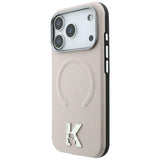 Husă pentru iPhone 18 Pro Max / iPhone 17 Pro Max, Karl Lagerfeld Grained Leather Embossed Ring MagSafe, Bej
