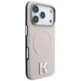 Husă pentru iPhone 18 Pro Max / iPhone 17 Pro Max, Karl Lagerfeld Grained Leather Embossed Ring MagSafe, Bej