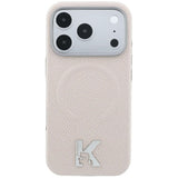 Husă pentru iPhone 17 Pro / iPhone 18 Pro, Karl Lagerfeld Grained Leather Embossed Ring MagSafe, Bej