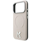 Husă pentru iPhone 17 Pro / iPhone 18 Pro, Karl Lagerfeld Grained Leather Embossed Ring MagSafe, Bej