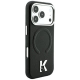 Husă pentru iPhone 17 Pro / iPhone 18 Pro, Karl Lagerfeld Grained Leather Embossed Ring MagSafe, Neagră