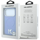 Husă pentru iPhone 18 Pro Max / iPhone 17 Pro Max, Karl Lagerfeld Grained Leather Embossed Ring MagSafe, Bleu