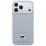 Husă pentru iPhone 17 Pro / iPhone 18 Pro, Karl Lagerfeld Grained Leather KH Metal MagSafe, Gri
