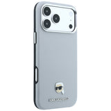Husă pentru iPhone 17 Pro / iPhone 18 Pro, Karl Lagerfeld Grained Leather KH Metal MagSafe, Gri