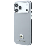 Husă pentru iPhone 17 Pro / iPhone 18 Pro, Karl Lagerfeld Grained Leather KH Metal MagSafe, Gri