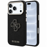 Husă pentru iPhone 17 Pro / iPhone 18 Pro, Guess Grained Leather and Big Resin Logo, Neagră