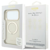 Husă pentru iPhone 17 Pro / iPhone 18 Pro, Guess Grained Leather Ring Stand 360 Classic Logo MagSafe, Bej