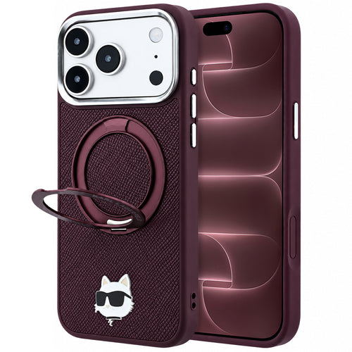 Husă pentru iPhone 17 Pro Max / iPhone 18 Pro Max, Karl Lagerfeld Leather Ring Stand 360 MagSafe, Bordo