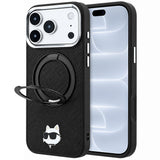 Husă pentru iPhone 17 Pro / iPhone 18 Pro, Karl Lagerfeld Leather Ring Stand 360 MagSafe, Neagră