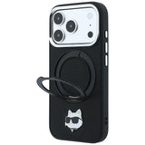 Husă pentru iPhone 17 Pro Max / iPhone 18 Pro Max, Karl Lagerfeld Leather Ring Stand 360 MagSafe, Neagră