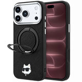 Husă pentru iPhone 17 Pro Max / iPhone 18 Pro Max, Karl Lagerfeld Leather Ring Stand 360 MagSafe, Neagră