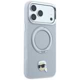 Husă pentru iPhone 17 Pro Max / iPhone 18 Pro Max, Karl Lagerfeld Leather Ring Stand 360 K Pin MagSafe, Gri