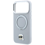 Husă pentru iPhone 17 Pro Max / iPhone 18 Pro Max, Karl Lagerfeld Leather Ring Stand 360 K Pin MagSafe, Gri