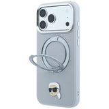 Husă pentru iPhone 17 Pro Max / iPhone 18 Pro Max, Karl Lagerfeld Leather Ring Stand 360 K Pin MagSafe, Gri