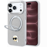Husă pentru iPhone 17 Pro Max / iPhone 18 Pro Max, Karl Lagerfeld Leather Ring Stand 360 K Pin MagSafe, Gri