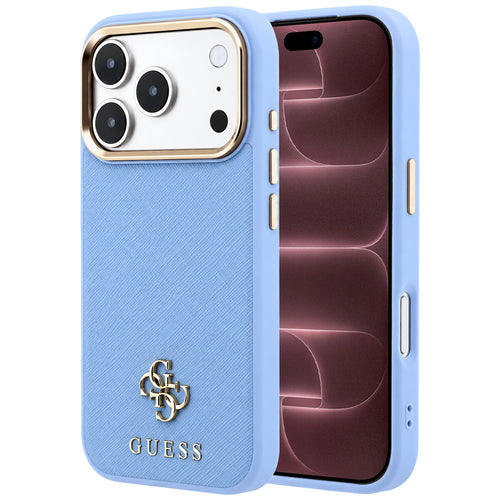 Husă pentru iPhone 17 Pro Max / iPhone 18 Pro Max, Guess Saffiano Small 4G Classic MagSafe, Albastru deschis