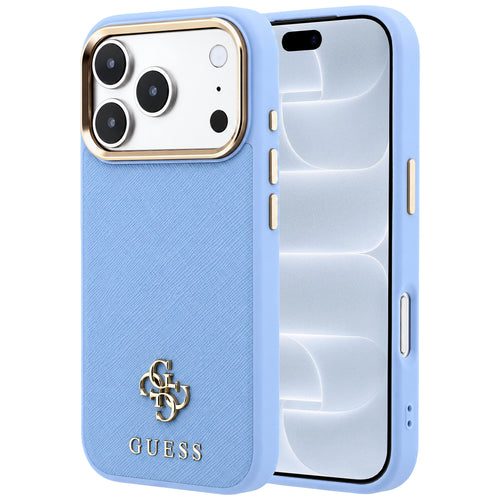 Husă pentru iPhone 17 Pro / iPhone 18 Pro, Guess Saffiano Small 4G Classic MagSafe, Albastru deschis