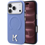 Husă pentru iPhone 18 Pro Max / iPhone 17 Pro Max, Karl Lagerfeld Grained Leather Embossed Ring MagSafe, Bleu