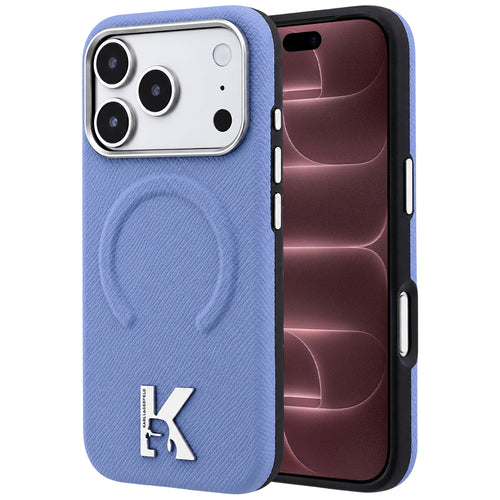 Husă pentru iPhone 18 Pro Max / iPhone 17 Pro Max, Karl Lagerfeld Grained Leather Embossed Ring MagSafe, Bleu