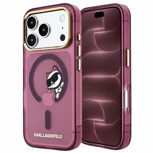 Husă pentru iPhone 18 Pro Max / iPhone 17 Pro Max, Karl Lagerfeld IML Peekaboo Print Metal Frame MagSafe, Bordo