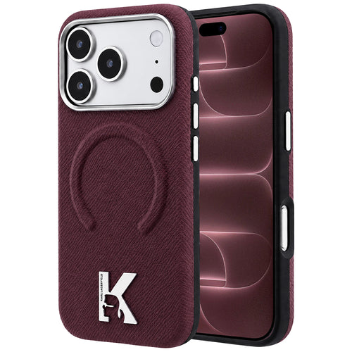 Husă pentru iPhone 17 Pro Max / iPhone 18 Pro Max, Karl Lagerfeld Grained Leather Embossed Ring MagSafe, Bordo