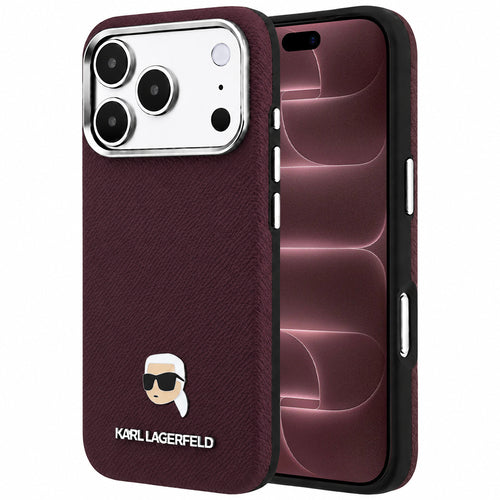 Husă pentru iPhone 17 Pro Max / iPhone 18 Pro Max, Karl Lagerfeld Grained Leather KH Metal MagSafe, Bordo