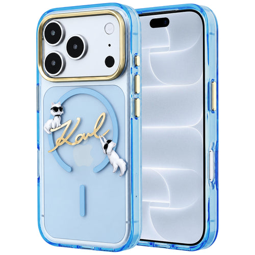 Husă pentru iPhone 17 Pro / iPhone 18 Pro, Karl Lagerfeld IML Karl Script Logo MagSafe, Albastru deschis