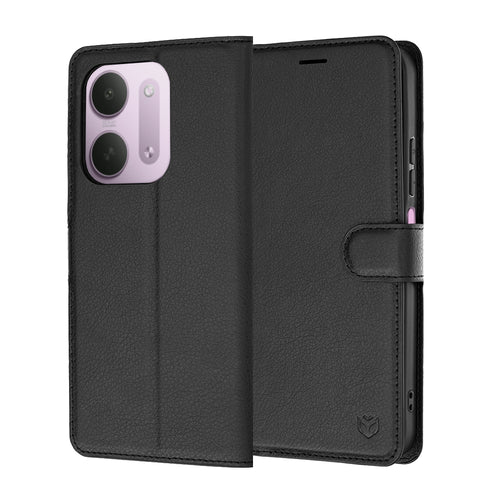Husă tip carte pentru Xiaomi Redmi 17C 5G, Techsuit Leather Folio, Neagră