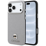 Husă pentru iPhone 17 Pro / iPhone 18 Pro, Karl Lagerfeld Grained Leather KH Metal MagSafe, Gri