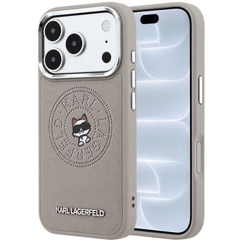 Husă pentru iPhone 17 Pro / iPhone 18 Pro, Karl Lagerfeld Leather Point and C Sketch MagSafe, Gri