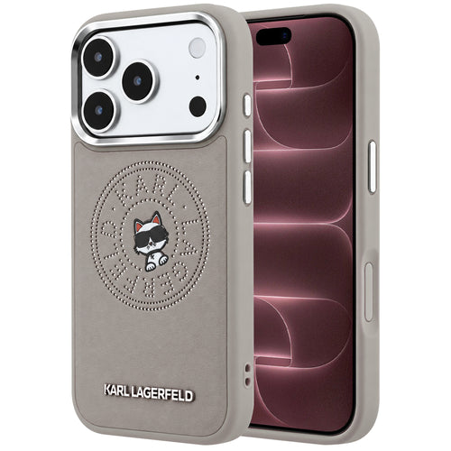Husă pentru iPhone 17 Pro Max / iPhone 18 Pro Max, Karl Lagerfeld Leather Point and C Sketch MagSafe, Gri