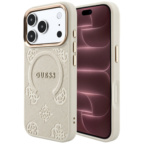 Husă pentru iPhone 17 Pro Max / iPhone 18 Pro Max, Guess Peony Hot Stamp MagSafe, Bej