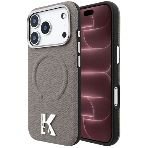 Husă pentru iPhone 18 Pro Max / iPhone 17 Pro Max, Karl Lagerfeld Grained Leather Embossed Ring MagSafe, Bej