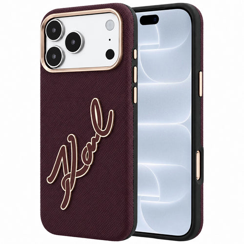 Husă pentru iPhone 17 Pro / iPhone 18 Pro, Karl Lagerfeld Smooth Leather Big Resin Signature Logo, Bordo
