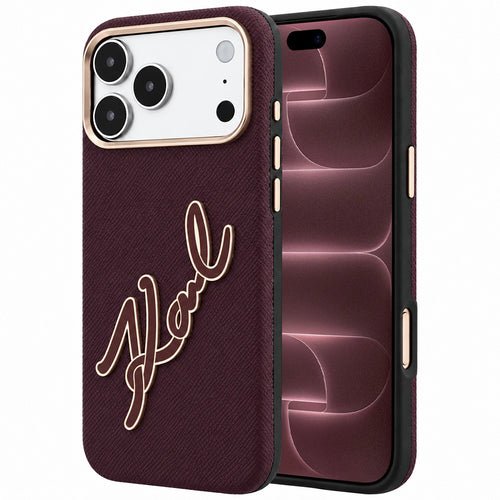 Husă pentru iPhone 17 Pro Max / iPhone 18 Pro Max, Karl Lagerfeld Smooth Leather Big Resin Signature Logo, Bordo
