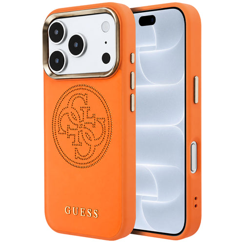 Husă pentru iPhone 17 Pro / iPhone 18 Pro, Guess Leather Perforated 4G MagSafe, Portocalie