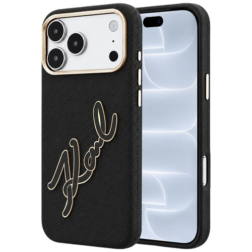 Husă pentru iPhone 17 Pro / iPhone 18 Pro, Karl Lagerfeld Smooth Leather Big Resin Signature Logo, Neagră