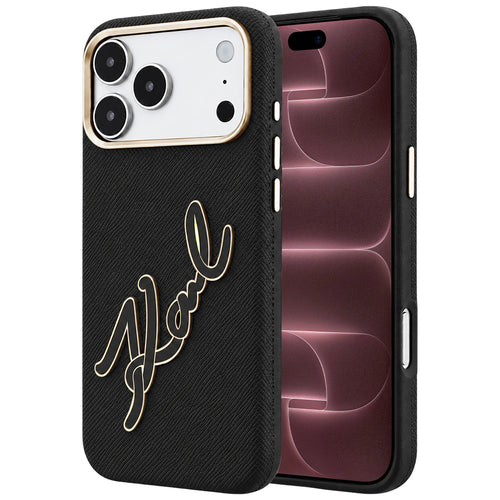Husa pentru iPhone 17 Pro Max / iPhone 18 Pro Max, Karl Lagerfeld Smooth Leather Big Resin Signature Logo, Neagra