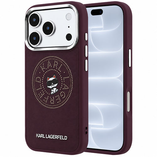 Husă pentru iPhone 17 Pro / iPhone 18 Pro, Karl Lagerfeld Leather Point and C Sketch MagSafe, Bordo