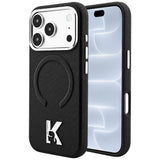 Husă pentru iPhone 17 Pro / iPhone 18 Pro, Karl Lagerfeld Grained Leather Embossed Ring MagSafe, Neagră