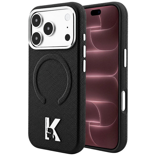Husă pentru iPhone 17 Pro Max / iPhone 18 Pro Max, Karl Lagerfeld Grained Leather Embossed Ring MagSafe, Neagră