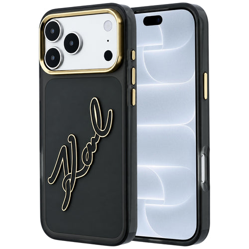 Husă pentru iPhone 17 Pro / iPhone 18 Pro, Karl Lagerfeld IML Big Signature Resin Logo Metal Frame, Neagră