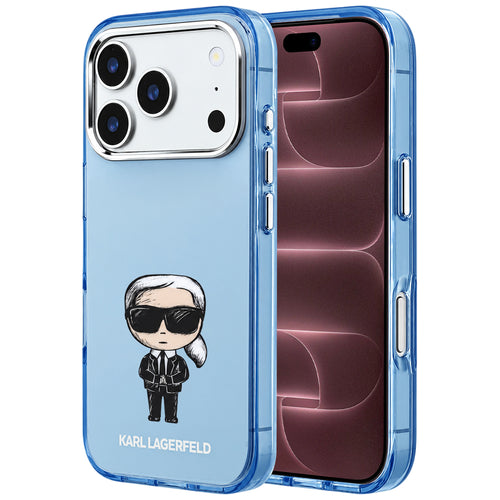 Husă pentru iPhone 17 Pro Max / iPhone 18 Pro Max, Karl Lagerfeld IML Ikonik Sketch Print MagSafe, Albastru deschis