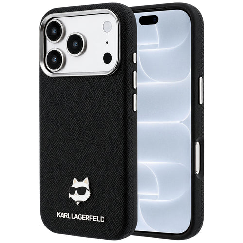 Husă pentru iPhone 17 Pro / iPhone 18 Pro, Karl Lagerfeld Grained Leather KH Metal MagSafe, Neagră