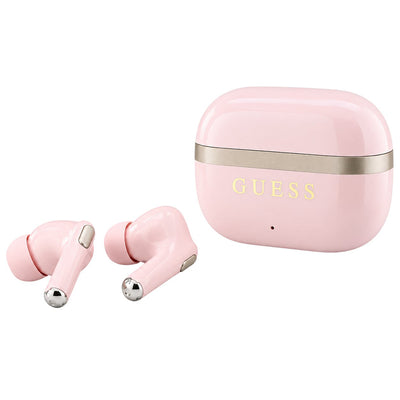 Căști wireless Guess Glossy Gold Line Printed Classic Logo, Bluetooth, TWS, In-ear, Roz