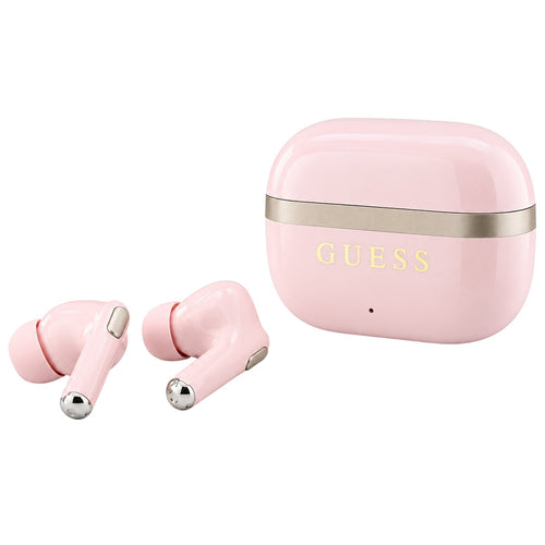 Căști wireless Guess Glossy Gold Line Printed Classic Logo, Bluetooth, TWS, In-ear, Roz
